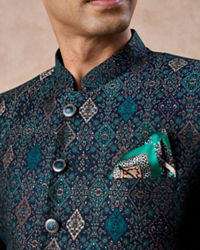 Manyavar Men Dark Blue Brocade Jodhpuri Suit