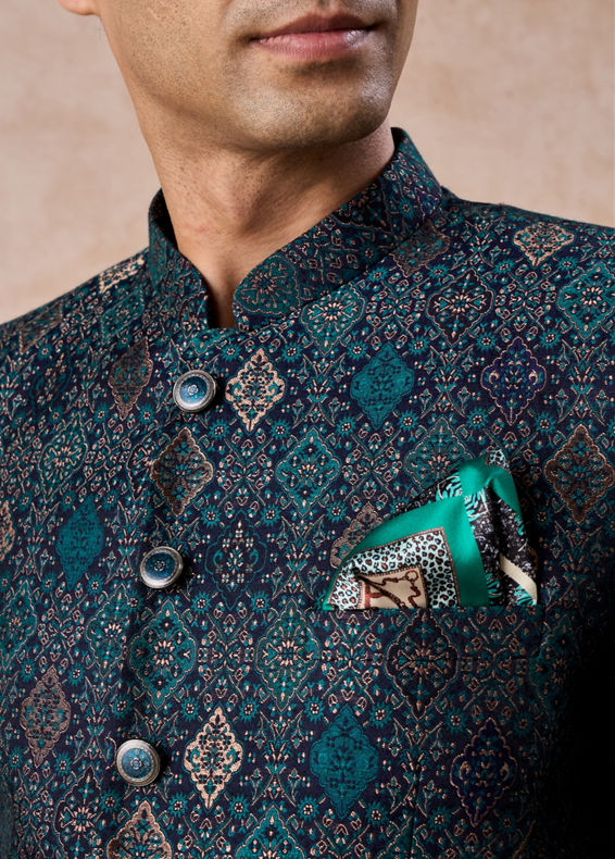 Manyavar Men Dark Blue Brocade Jodhpuri Suit