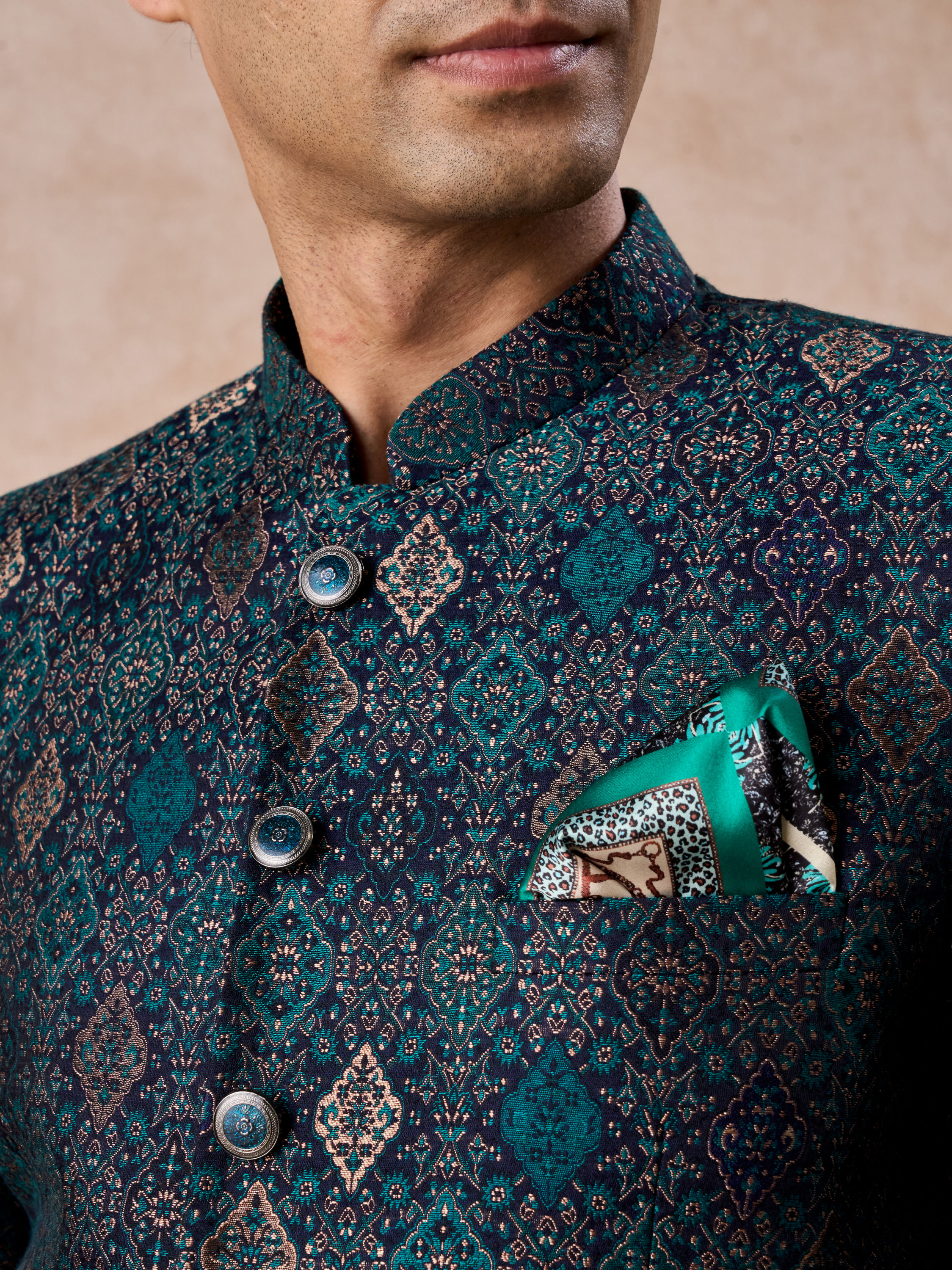 Manyavar Men Dark Blue Brocade Jodhpuri Suit