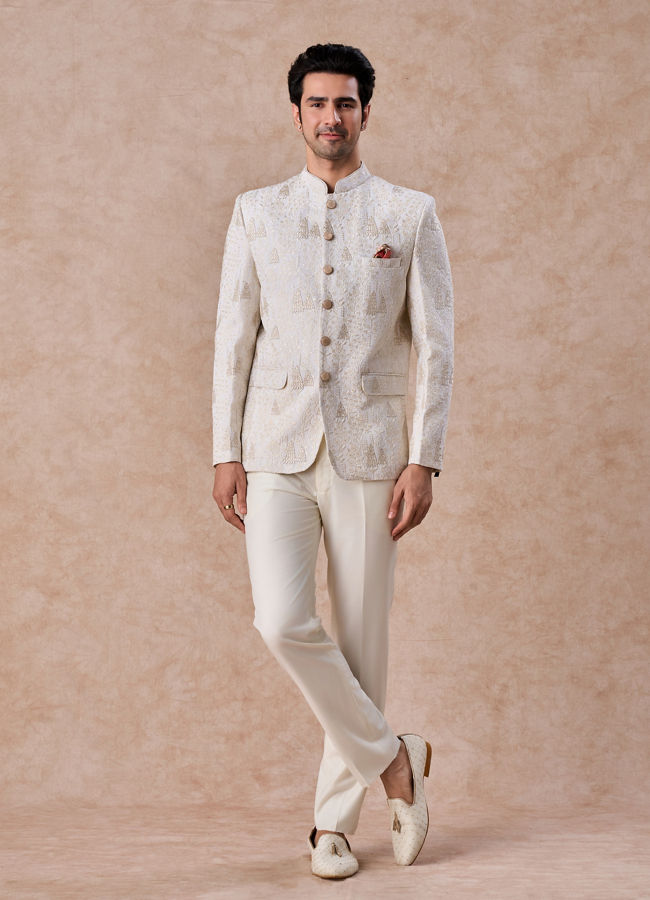 Manyavar Men Cream Georgette Jodhpuri Suit