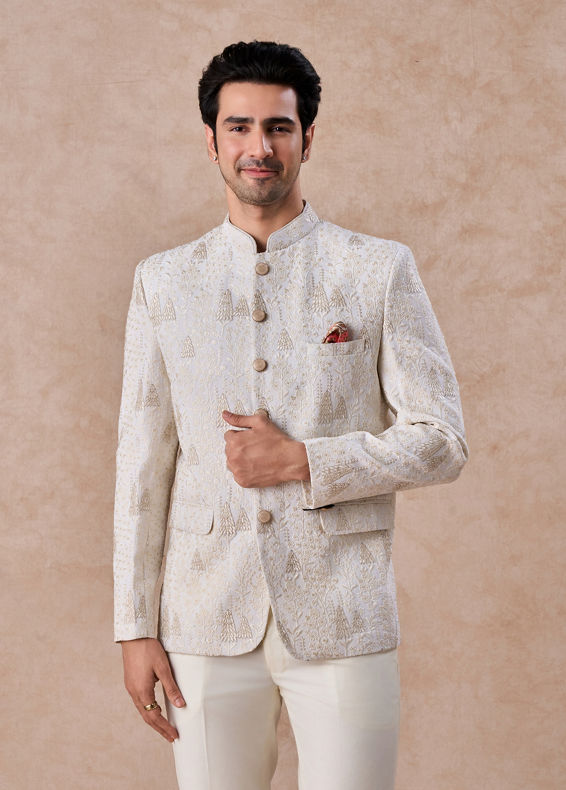 Manyavar Men Cream Georgette Jodhpuri Suit
