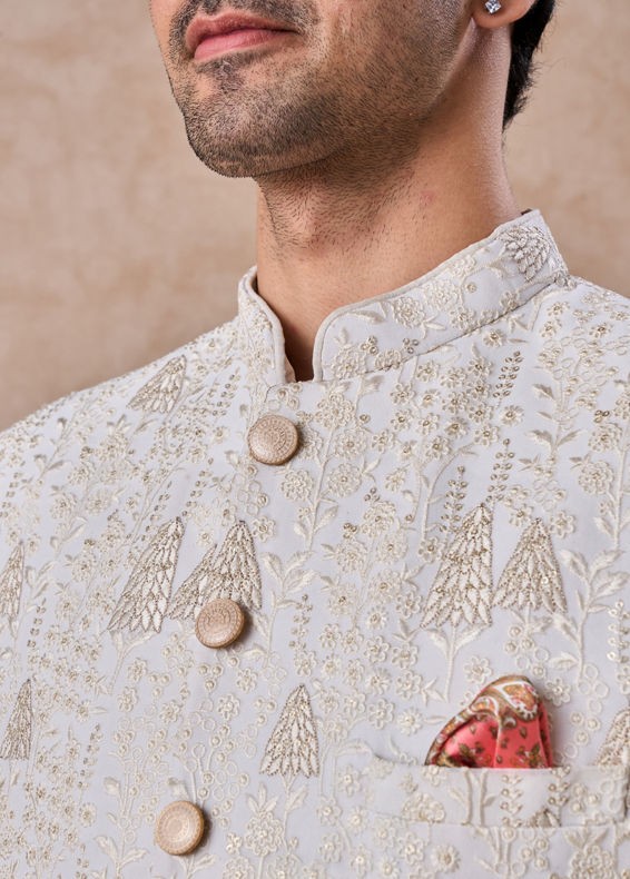 Manyavar Men Cream Georgette Jodhpuri Suit