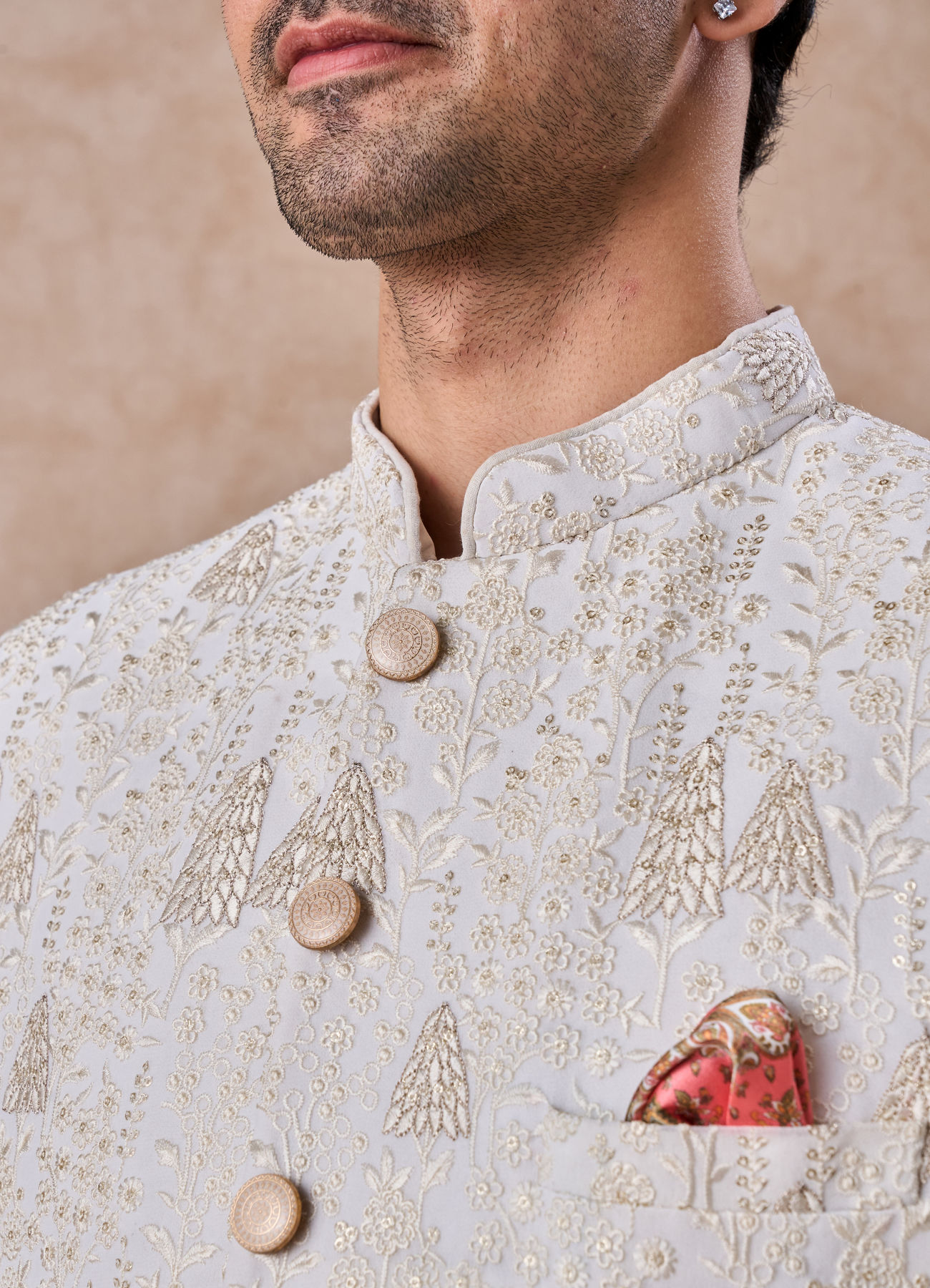 Manyavar Men Cream Georgette Jodhpuri Suit