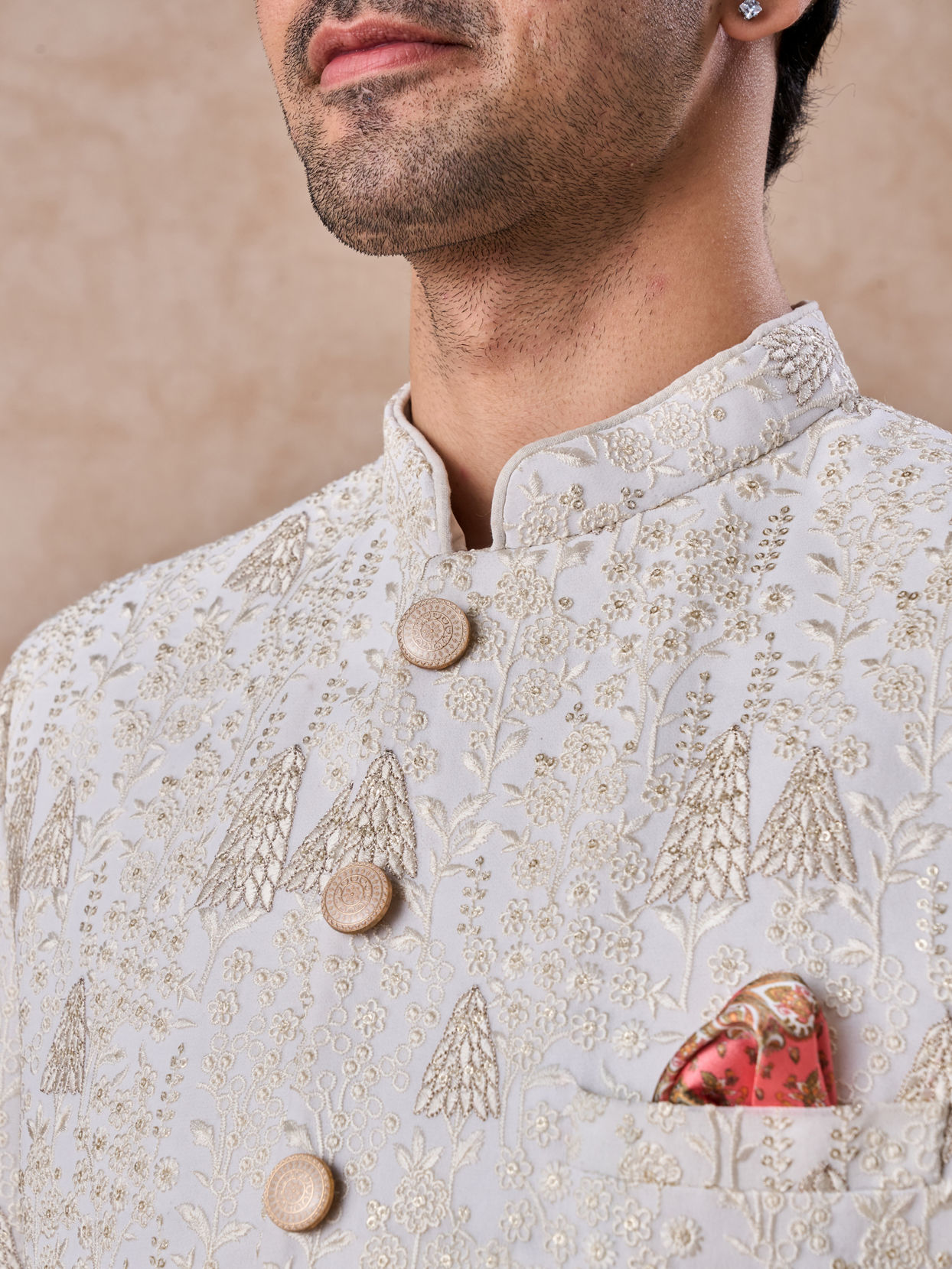 Manyavar Men Cream Georgette Jodhpuri Suit