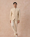 Manyavar Men Gleaming Cream Satin Jodhpuri Suit