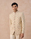 Gleaming Cream Satin Jodhpuri Suit