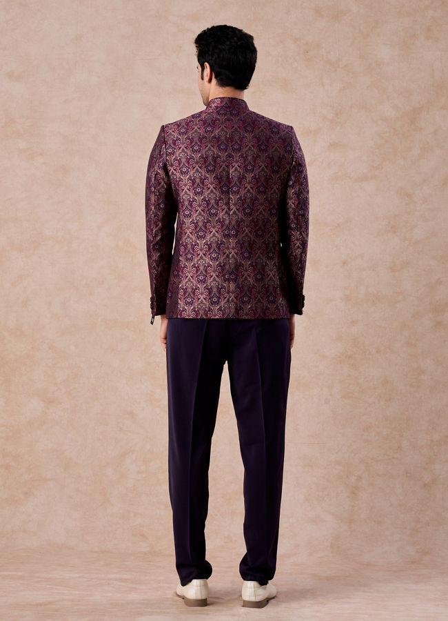 Manyavar Men Wine Enigma Brocade Jodhpuri Suit