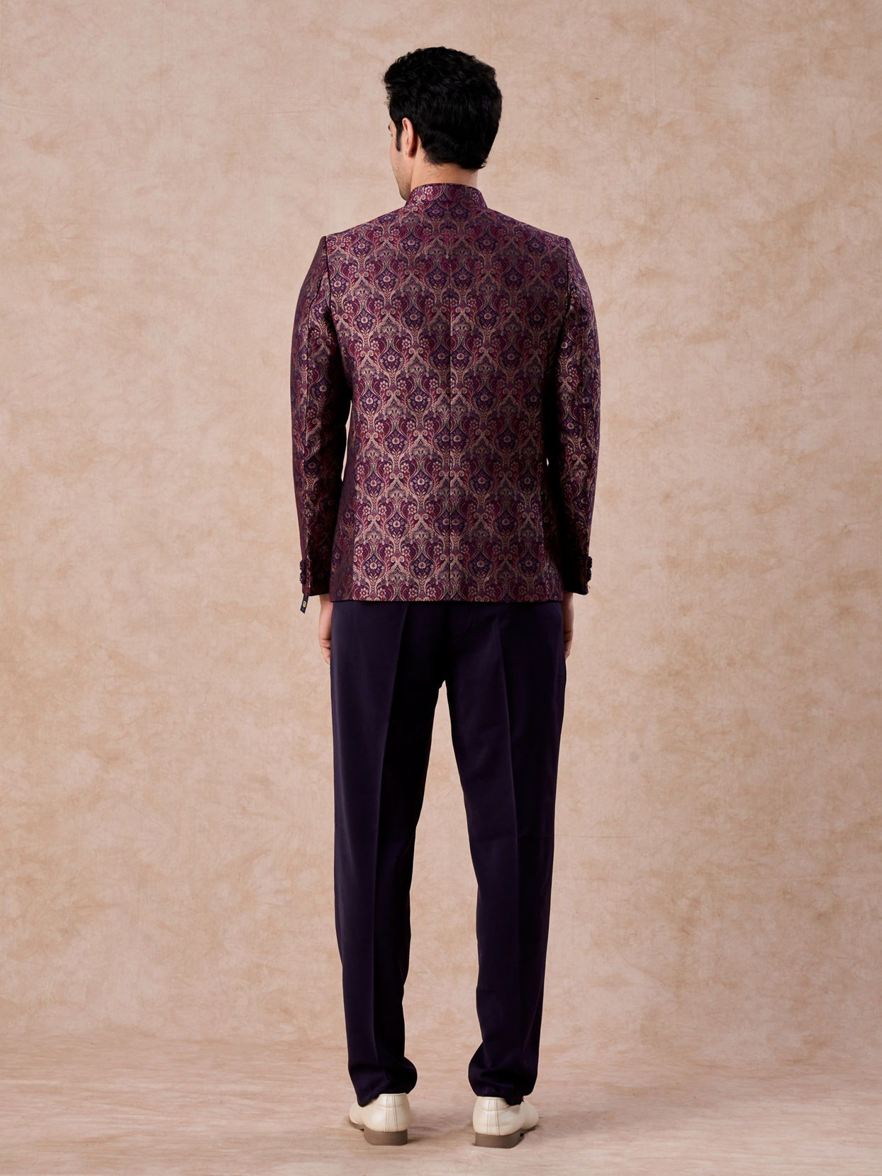 Manyavar Men Wine Enigma Brocade Jodhpuri Suit