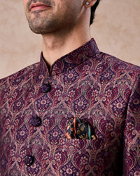 Manyavar Men Wine Enigma Brocade Jodhpuri Suit