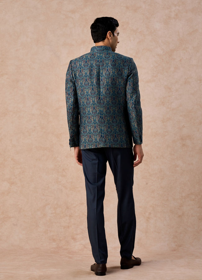 Manyavar Men Teal Blue Sheen Jodhpuri Suit