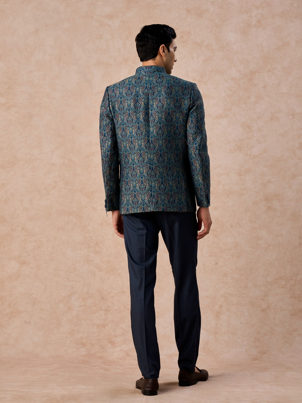 Manyavar Men Teal Blue Sheen Jodhpuri Suit