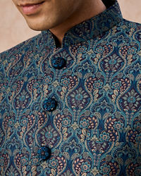 Manyavar Men Teal Blue Sheen Jodhpuri Suit