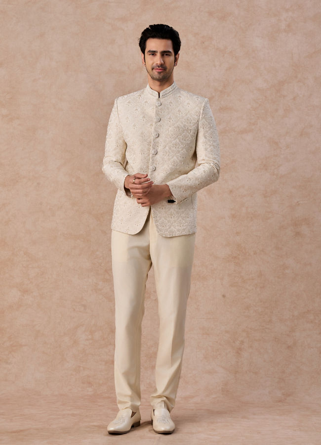 Manyavar Men Brocade Radiance Cream Jodhpuri Suit