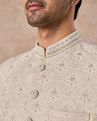 Manyavar Men Brocade Radiance Cream Jodhpuri Suit