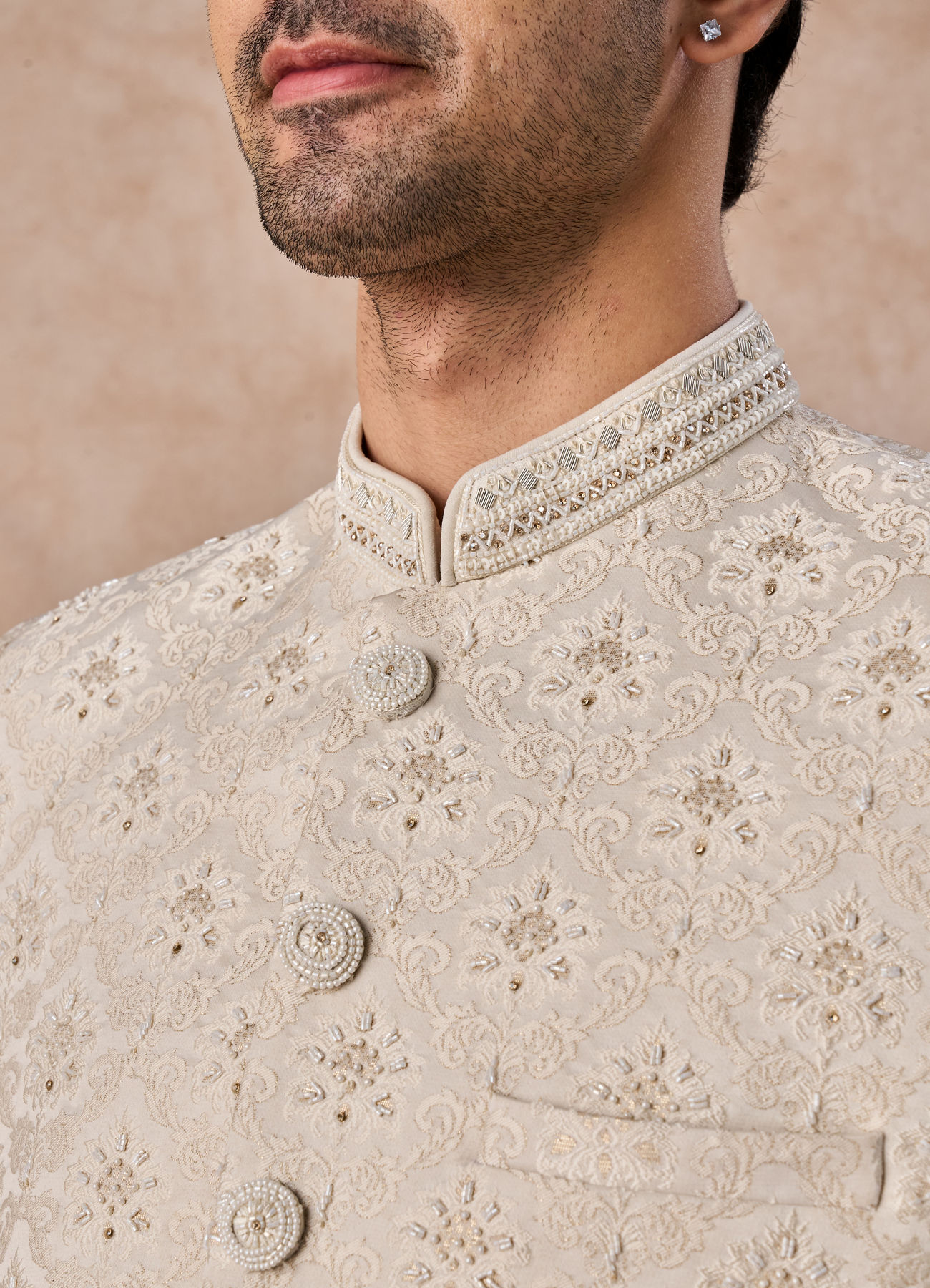 Manyavar Men Brocade Radiance Cream Jodhpuri Suit