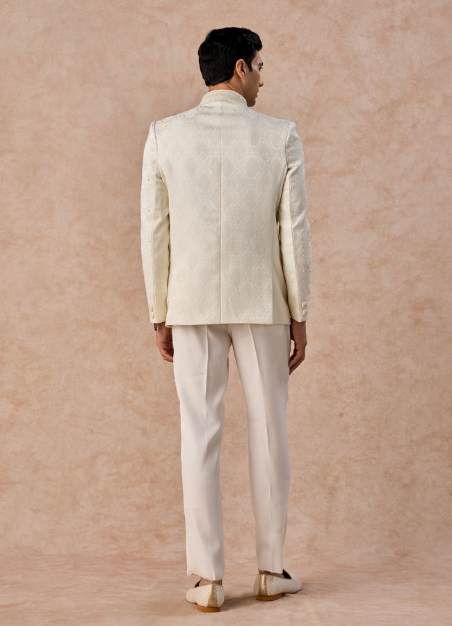 Manyavar Men Cream Brocade Jodhpuri Suit