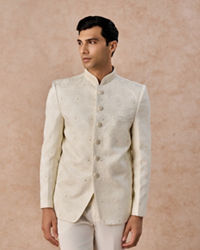 Manyavar Men Cream Brocade Jodhpuri Suit