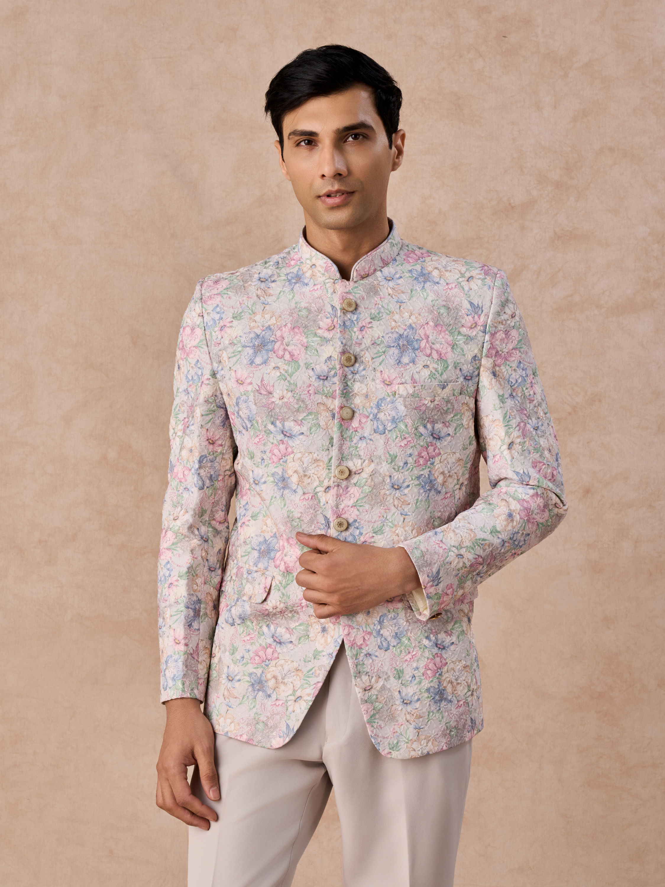 Manyavar Men Elegant Cream Splendour Jodhpuri Suit