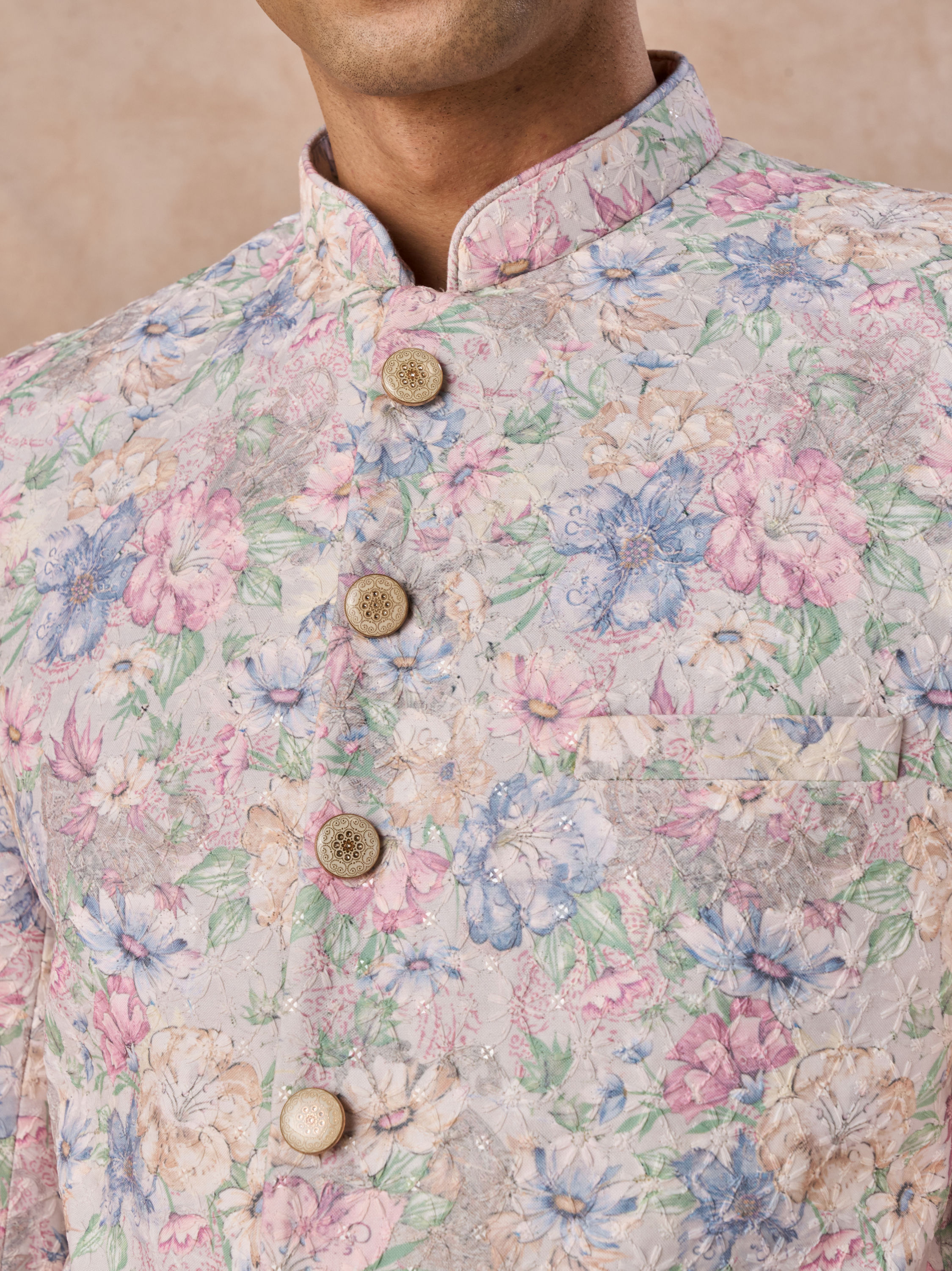 Manyavar Men Elegant Cream Splendour Jodhpuri Suit