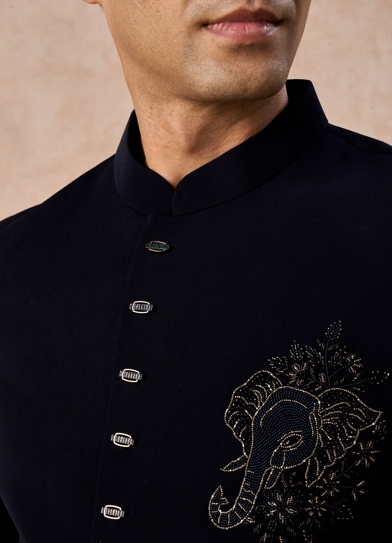 Manyavar Men Dark Blue Elegance Jodhpuri Suit
