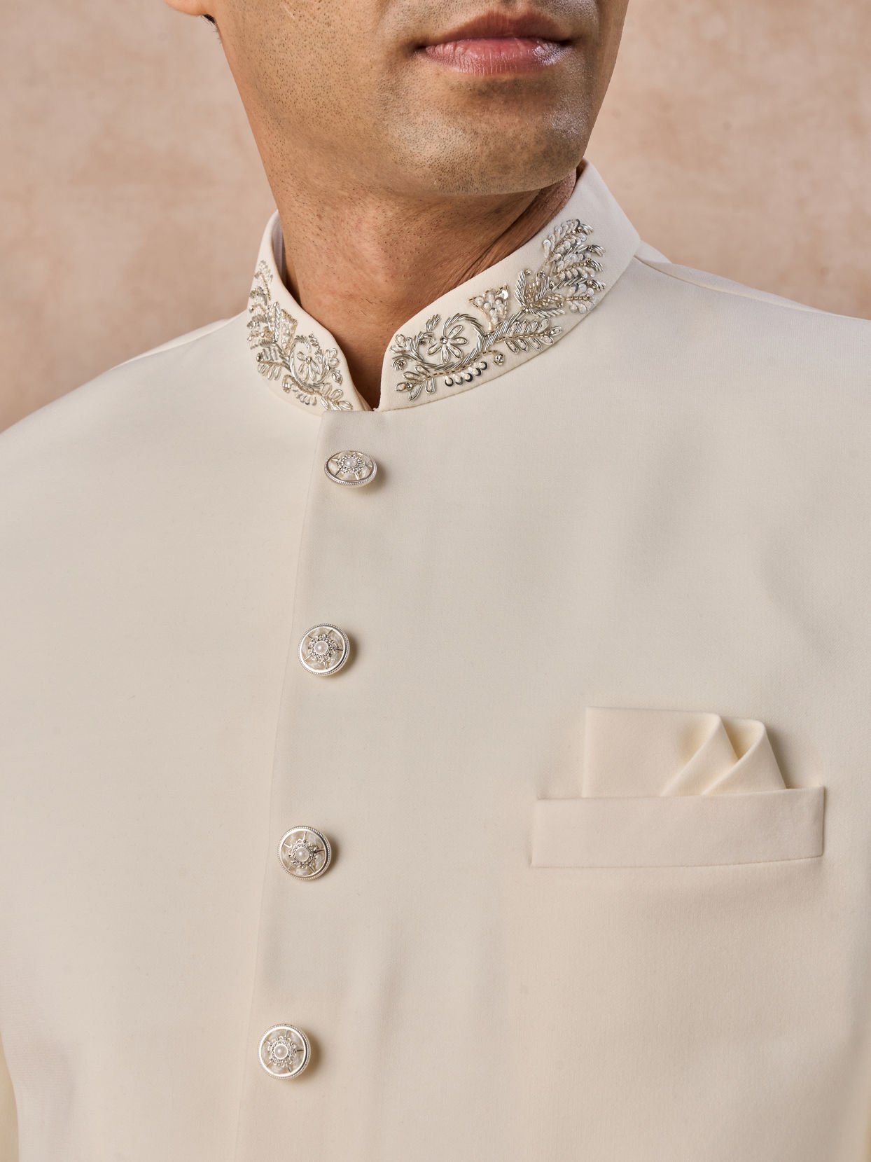 Manyavar Men Cream Elegance Jodhpuri Suit