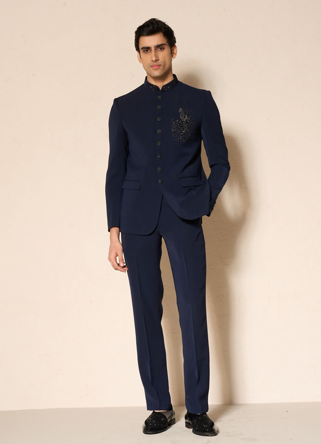 Manyavar Men Dark Blue Opulence Jodhpuri Suit