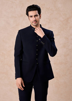 Manyavar Men Dark Blue Opulence Jodhpuri Suit