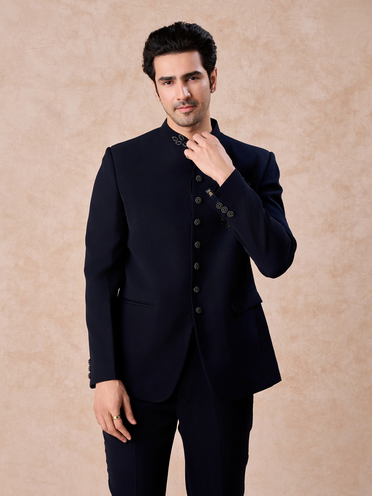 Manyavar Men Dark Blue Opulence Jodhpuri Suit