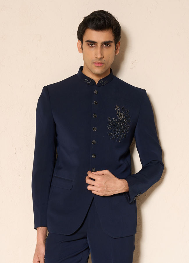 Manyavar Men Dark Blue Opulence Jodhpuri Suit