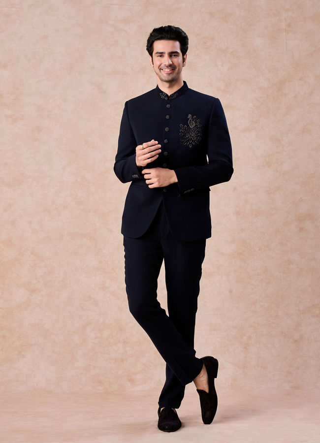 Manyavar Men Dark Blue Opulence Jodhpuri Suit