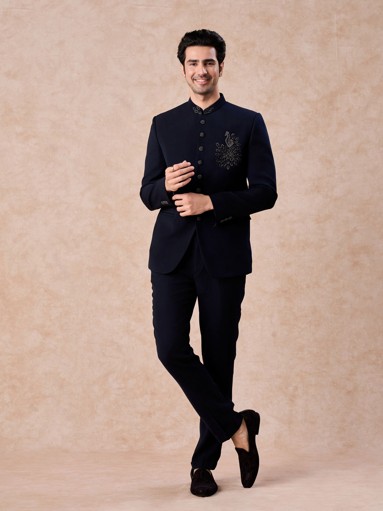 Manyavar Men Dark Blue Opulence Jodhpuri Suit