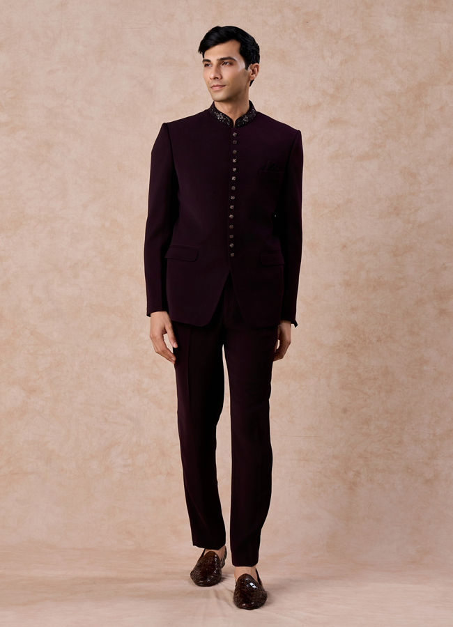 Manyavar Men Wine Wonder Jodhpuri Suit