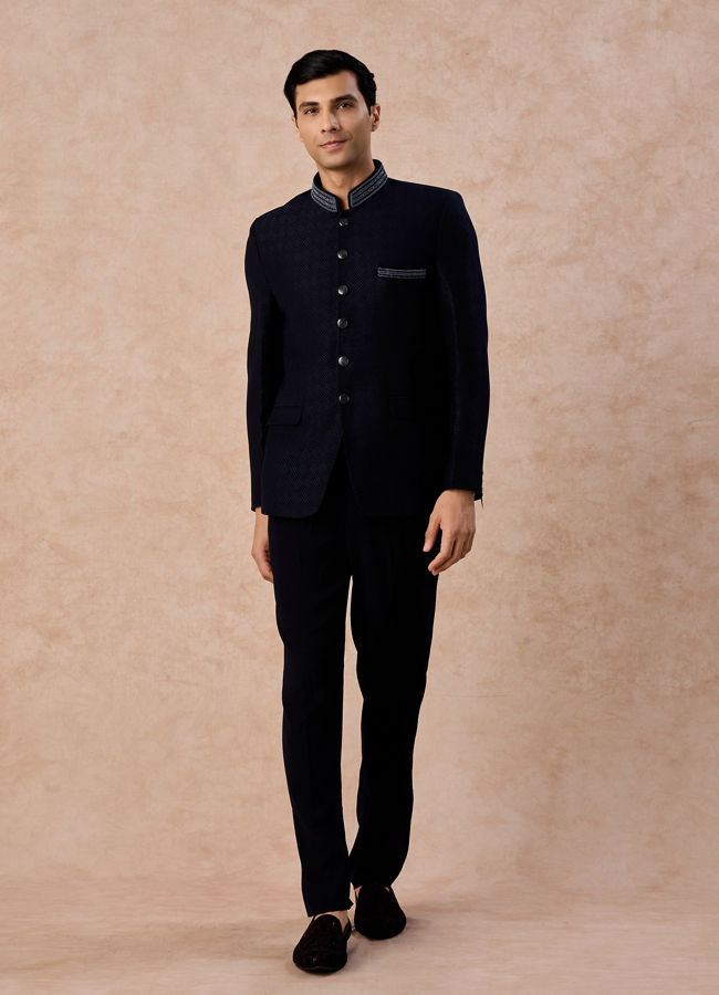 Manyavar Men Elegant Blue Jodhpuri Suit