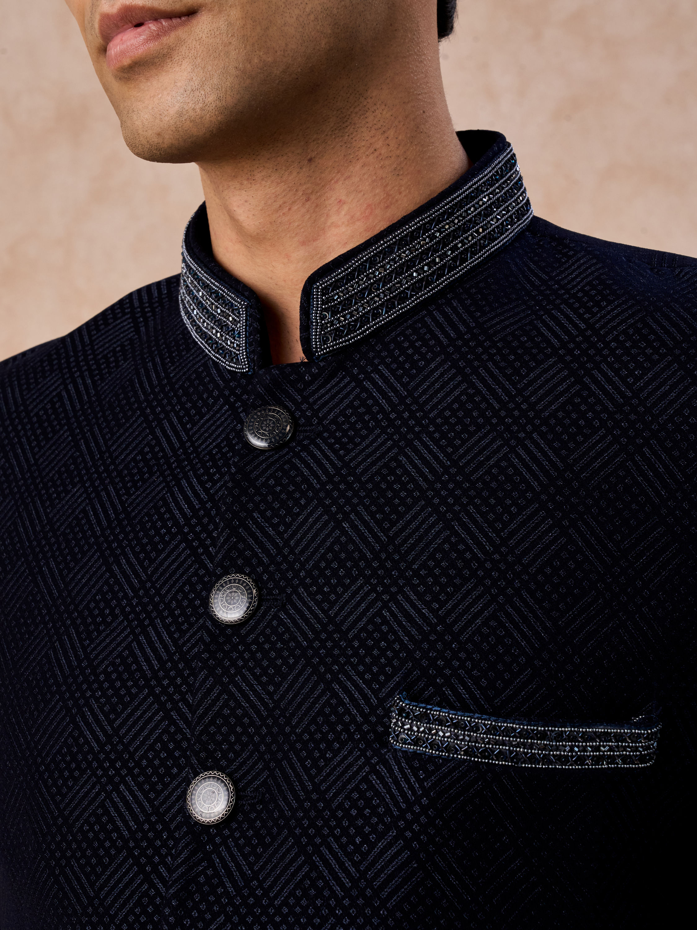 Manyavar Men Elegant Blue Jodhpuri Suit