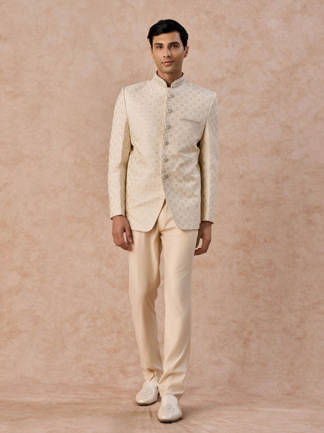 Manyavar Men Elegant Cream Jodhpuri Suit