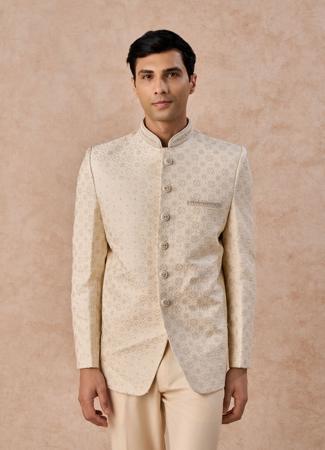 Manyavar Men Elegant Cream Jodhpuri Suit