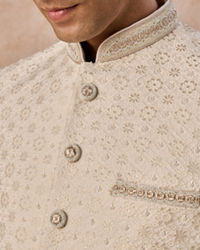 Manyavar Men Elegant Cream Jodhpuri Suit