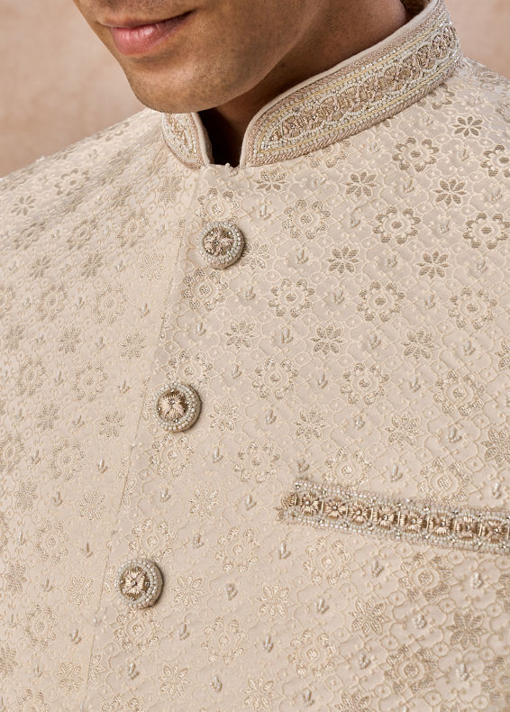 Manyavar Men Elegant Cream Jodhpuri Suit