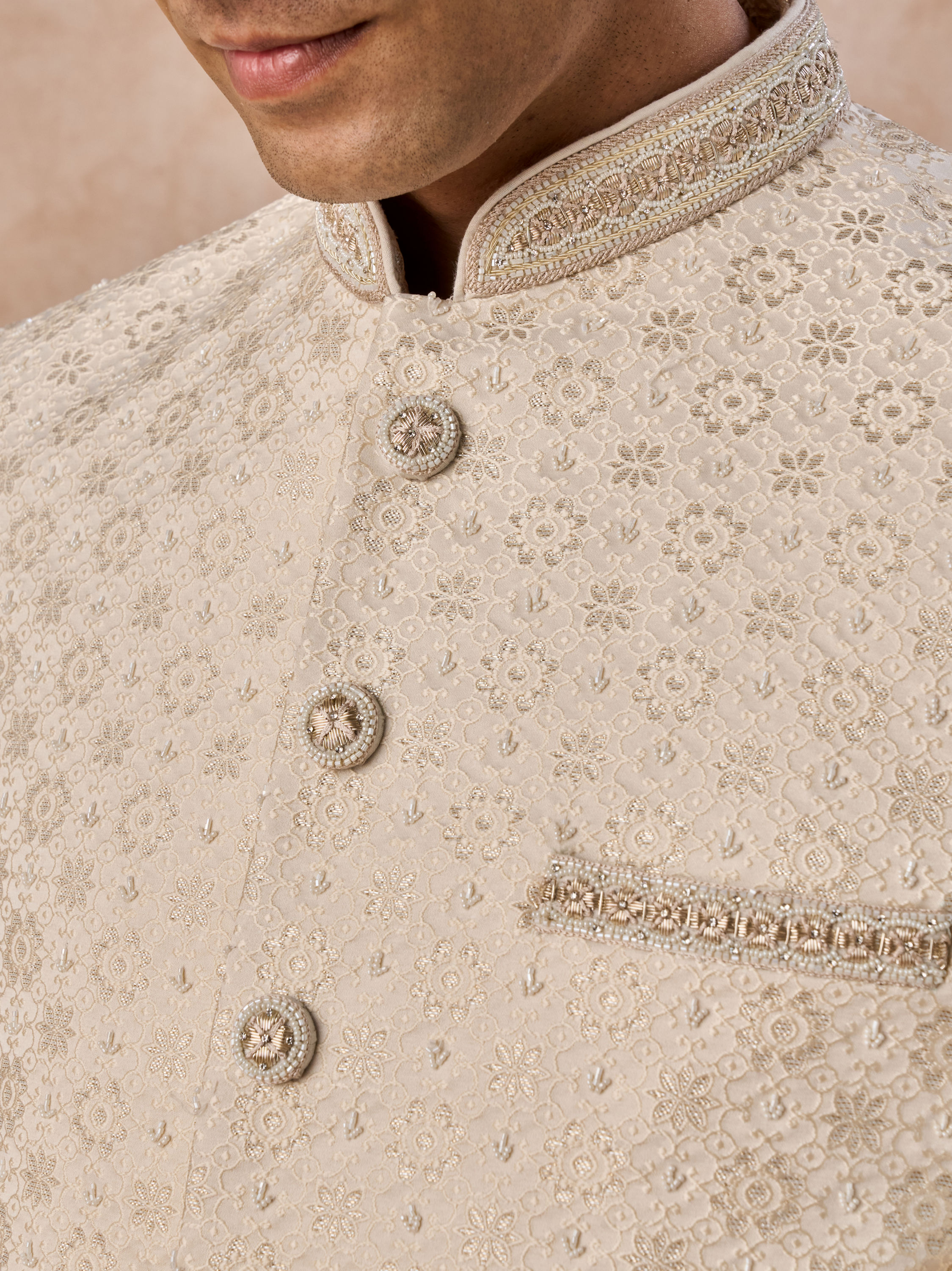 Manyavar Men Elegant Cream Jodhpuri Suit