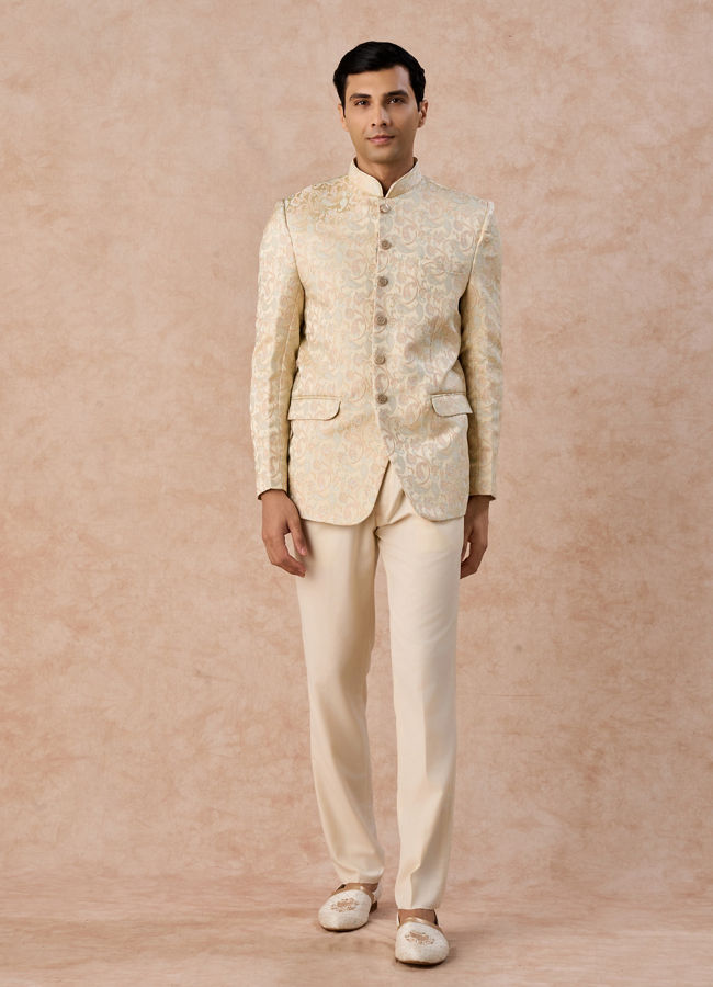 Manyavar Men Beige Elegance Satin Jodhpuri Suit