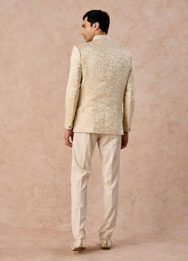 Manyavar Men Beige Elegance Satin Jodhpuri Suit