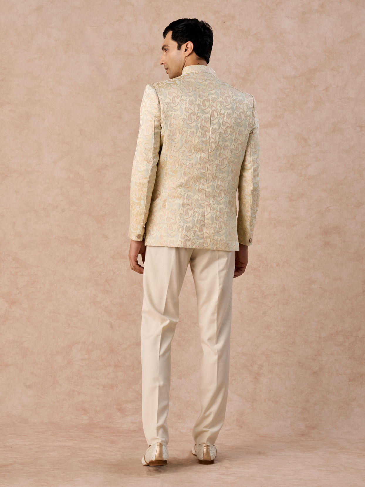 Manyavar Men Beige Elegance Satin Jodhpuri Suit