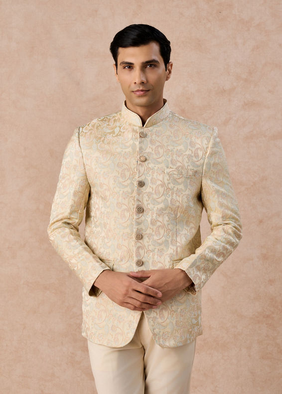 Manyavar Men Beige Elegance Satin Jodhpuri Suit