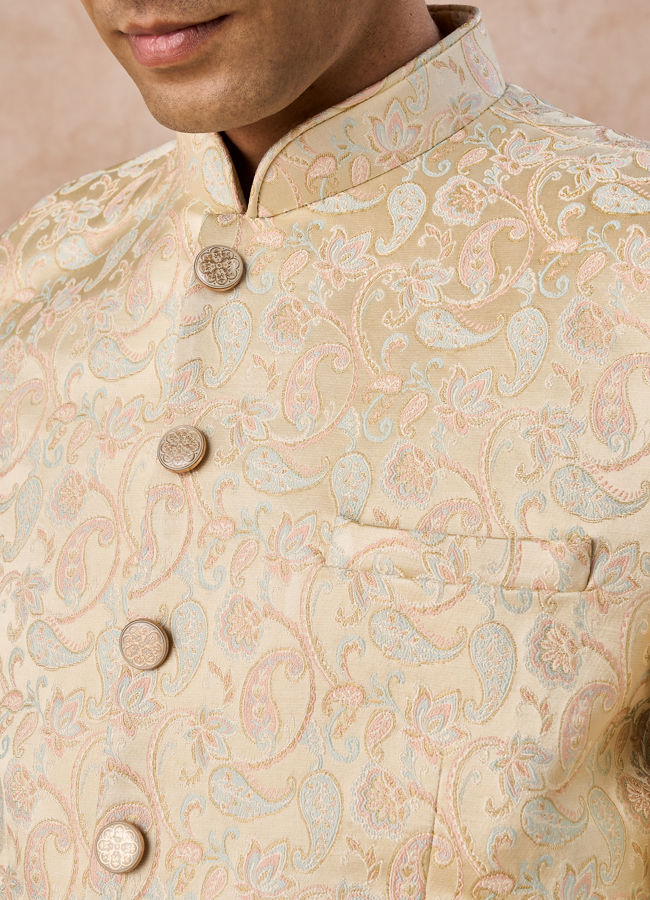 Manyavar Men Beige Elegance Satin Jodhpuri Suit