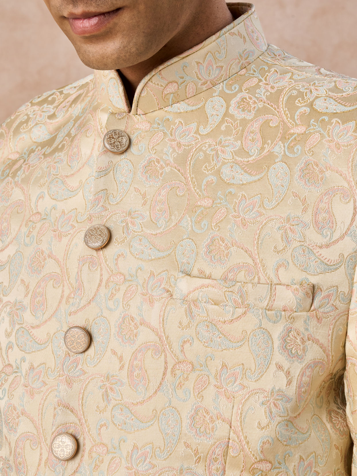 Manyavar Men Beige Elegance Satin Jodhpuri Suit
