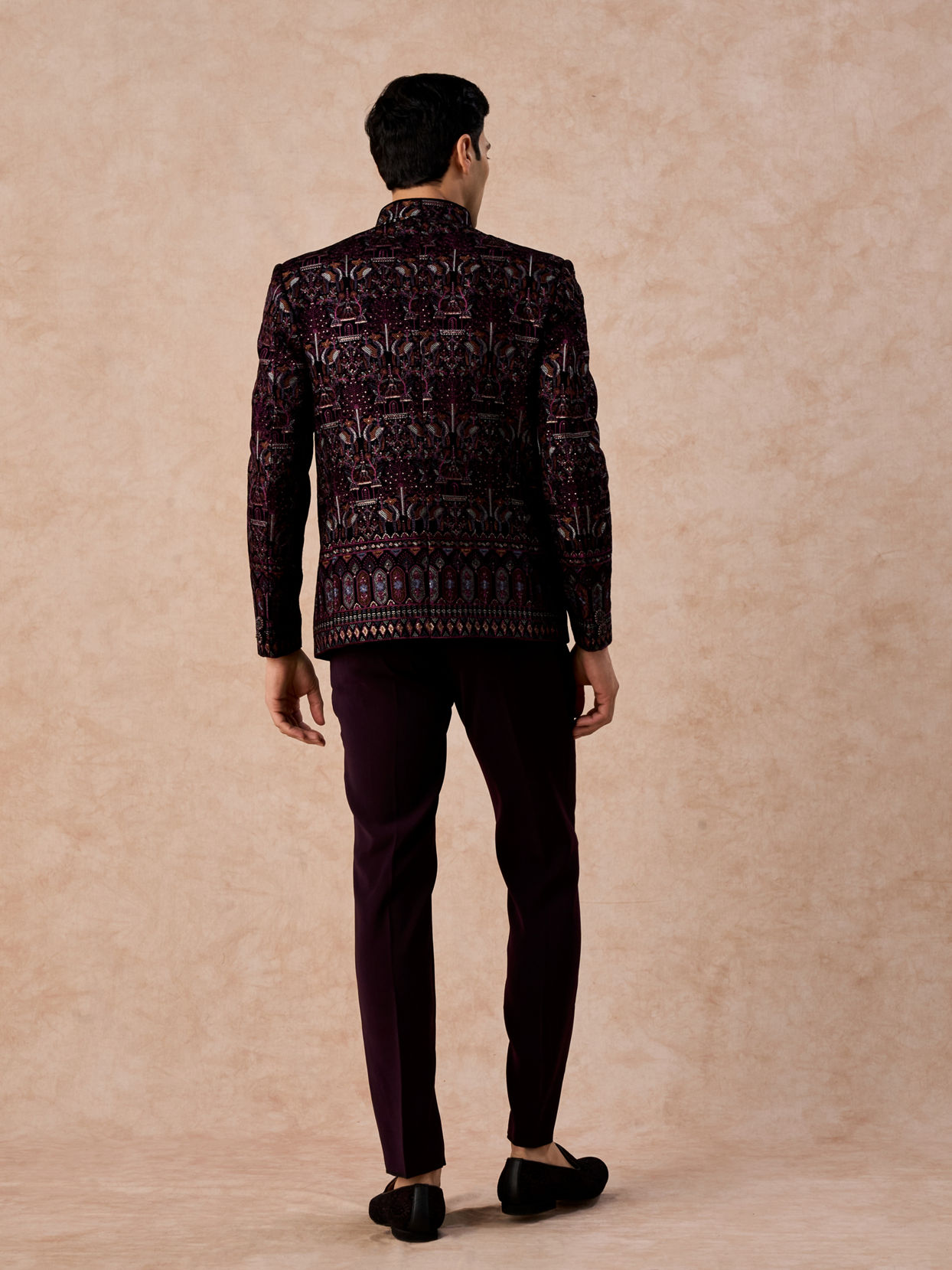 Manyavar Men Velvety Wine Glory Jodhpuri Suit