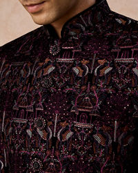 Manyavar Men Velvety Wine Glory Jodhpuri Suit