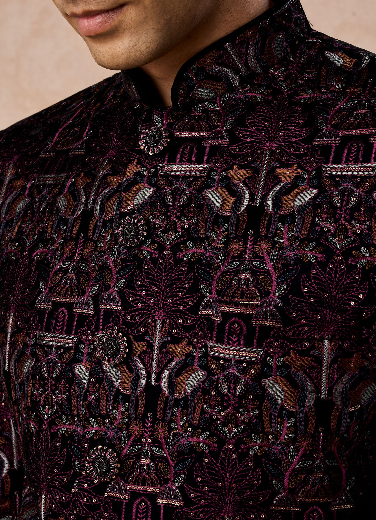 Manyavar Men Velvety Wine Glory Jodhpuri Suit