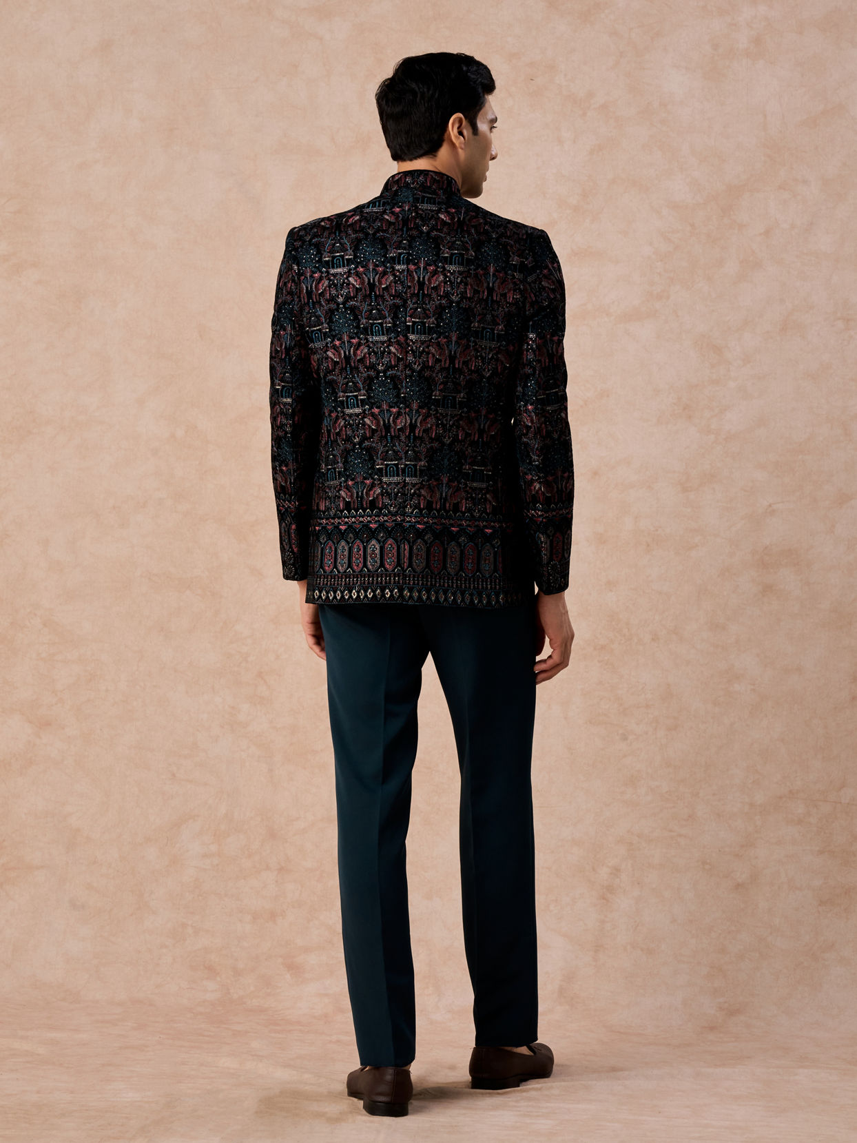 Manyavar Men Teal Green Velvet Splendour Jodhpuri Suit