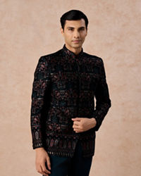 Manyavar Men Teal Green Velvet Splendour Jodhpuri Suit